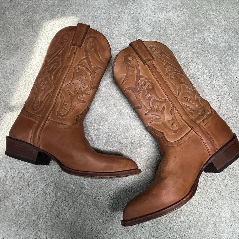 Frye Bruce Leather Cowboy Boots Women 8.5 B Embroidered Brown Pull On Mexico